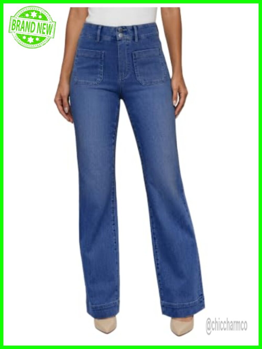 High Waist Straight Leg Stretchy Jeans Pull On Pockets Casual Denim Pants